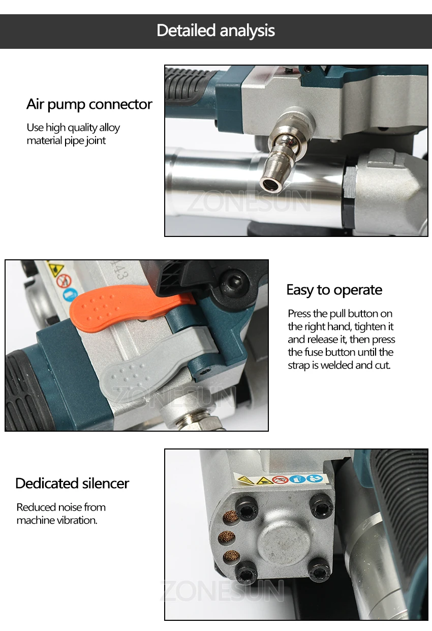 ZONESUN Pneumatic Friction Welding Baler Strapping Machine Air PET Banding Machine Tool For 13-19mm Width PET Straps
