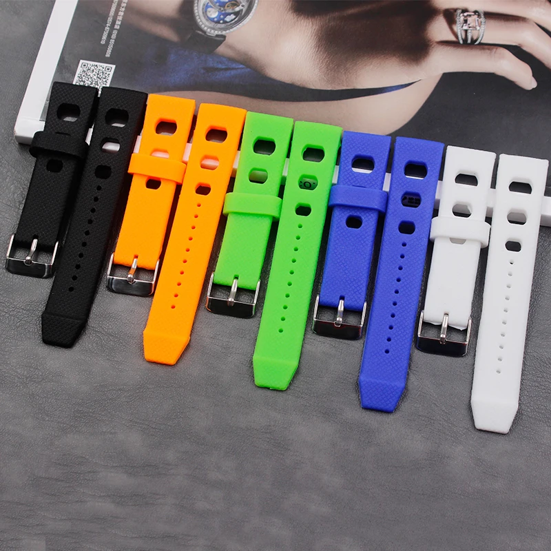 Soft silicone waterproof strap 20mm men and women sports casual flat rubber strap buckle accessories