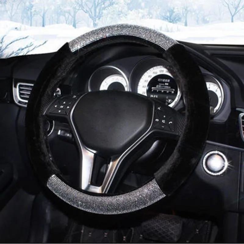 Короткий плюшевый чехол рулевого колеса автомобиля Ladycrystal Стразы для руля