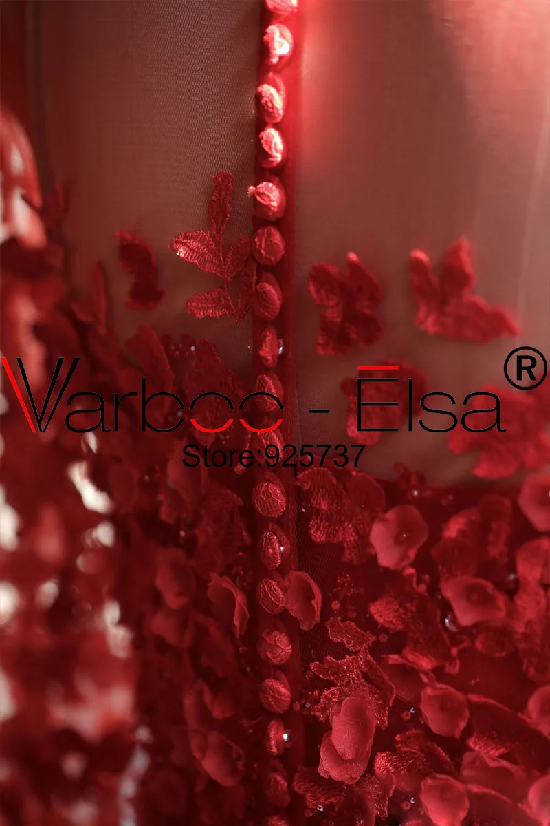 VARBOO_ELSA 2018 китайское свадебное платье красное кружевное Русалочки с 3D аппликацией