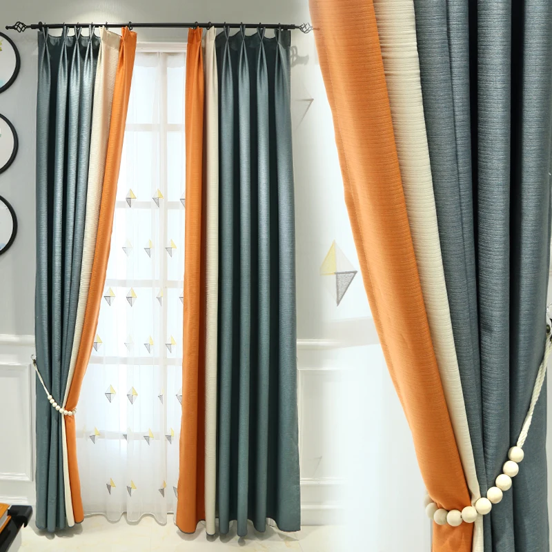 

Custom curtain Nordic Chenille modern Jacquard colorful livingroom bedroom window blackout curtain yarn tulle M683