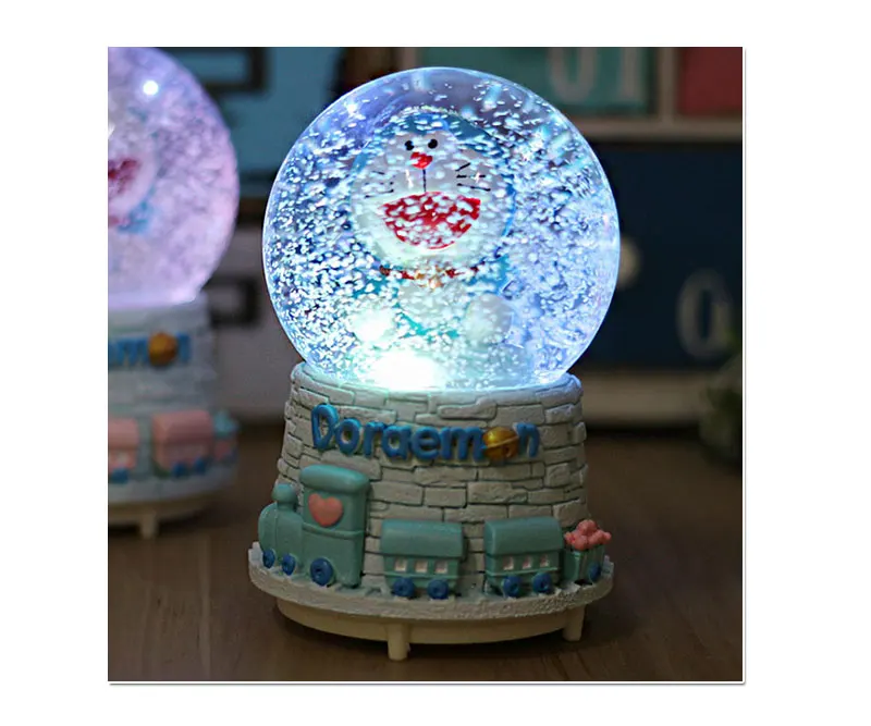Мультфильм Doraemon освещает Кристальные снежинки шар музыкальная шкатулка из полимерного материала творческие новогодние подарки подарок на день рождения Домашний декор