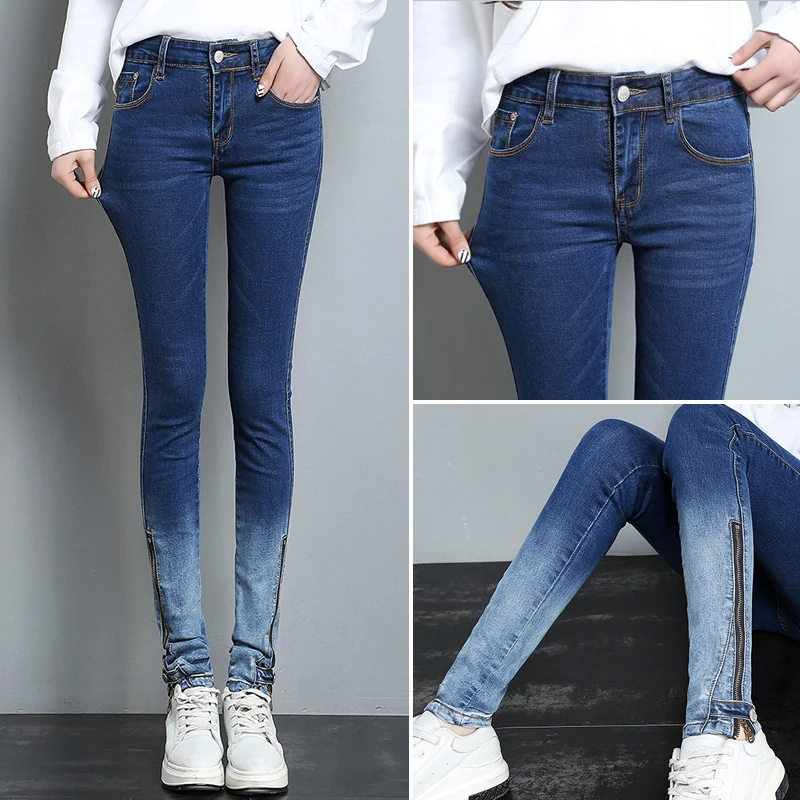 Женские узкие джинсы на молнии длинные джинсы-карандаш размера плюс черные синие