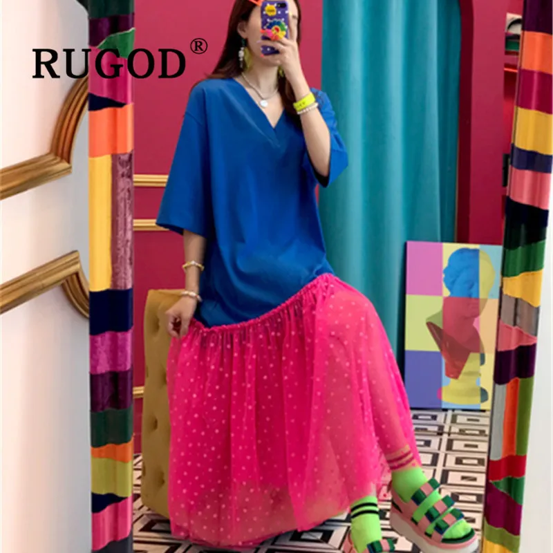 Женское платье с открытой спиной RUGOD корейское свободное кружевное в горошек