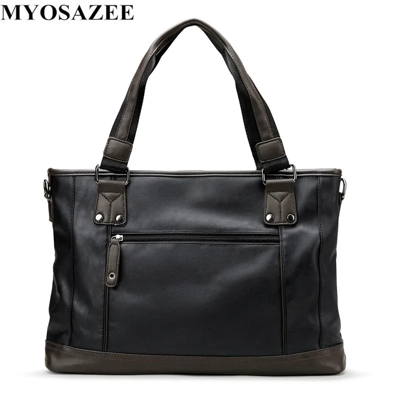 MYOSAZEE  Brand Fashion Male Commercial Briefcase PU Leather Bag Business Vintage Travel Casual Men's Messenger Bags Computer