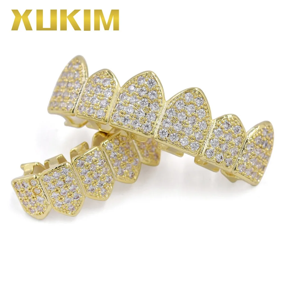 Xukim ювелирных изделий Bling Bing серебристый золотой цвет Цирконий ледяной верх и низ