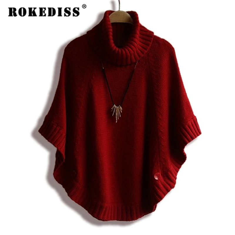 2017 Winter Women Turtleneck Pullover Korean Fashion Plus Size Loose Batwing Sweater Ladies Knitted Ponchos and Capes Coat TG331 | Женская