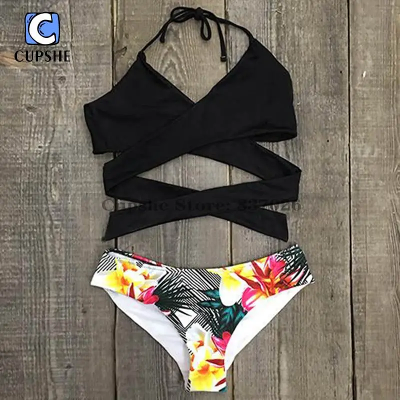 Женский купальник бикини CUPSHE с цветочным принтом и крестиком|swimwear china|swimwear retailsuit