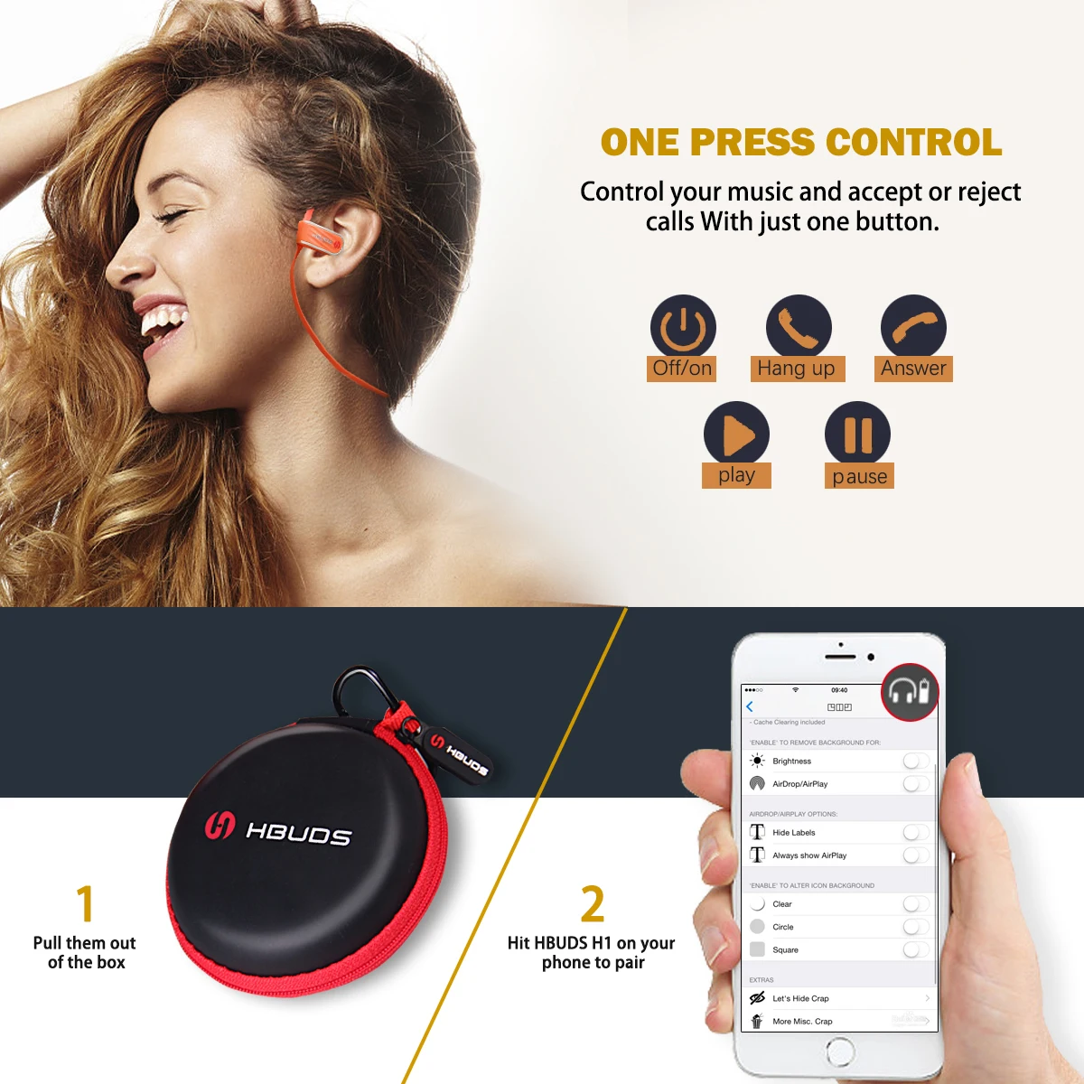 HBUDS Bluetooth наушники IPX7 водонепроницаемый Спорт бег Беспроводная гарнитура спортивные наушники с микрофоном для iPhone-оранжевый