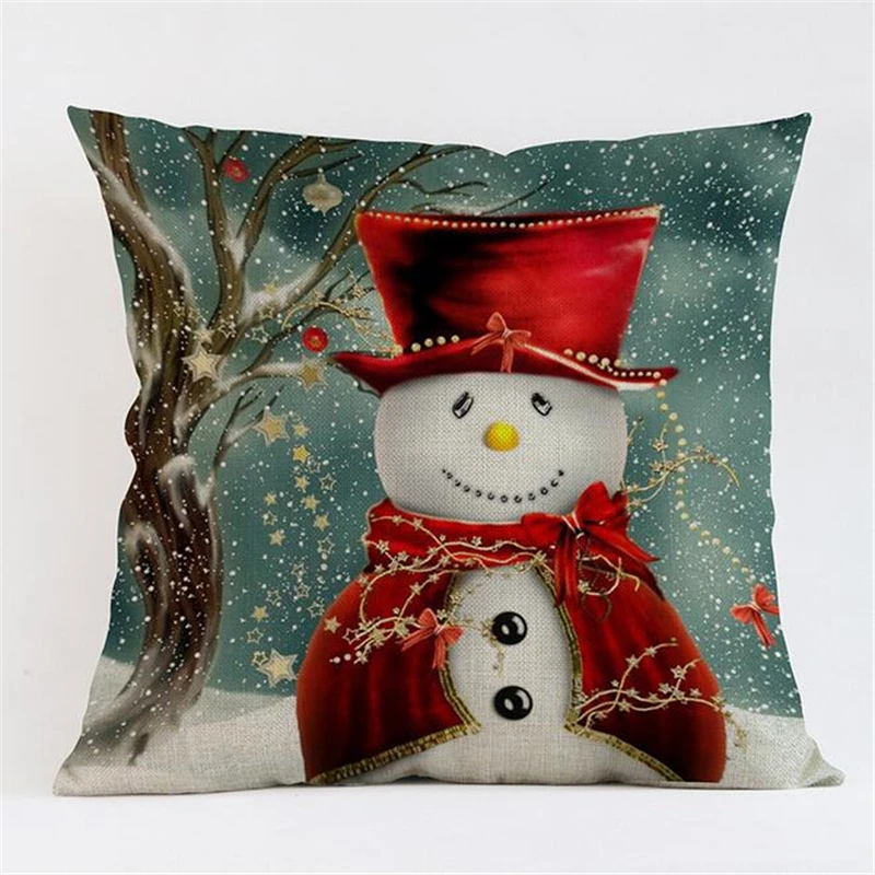 

Merry Christmas Snowman Cartoon Cushion Xmas Ambience Square Decorative Throw Pillow 45X45CM Sofa Home Decor almofadas