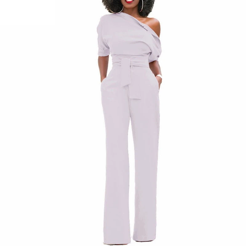 Fanco Women Jumpsuit One Shoulder with Sashes Pockets Officewear Romper Combinaison  Female Jumpsuits For Elegant Lady Clothing