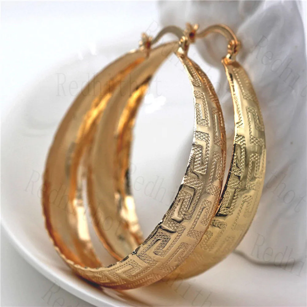 OBS4301-Gold Винтажные серьги-кольца для женщин, позолоченные серьги с узором, большой круглый круг, ретро металл - Окраска металла: OBS4301-Gold
