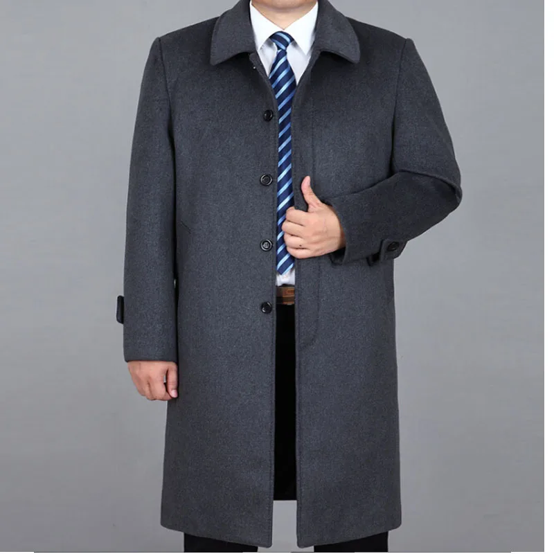 

M-4XL Long Men Cashmere Overcoat Business Big Wool Coat Men's Windbreak Men`s Winter Cashmere Jacket Overcoat Turn-down Collar