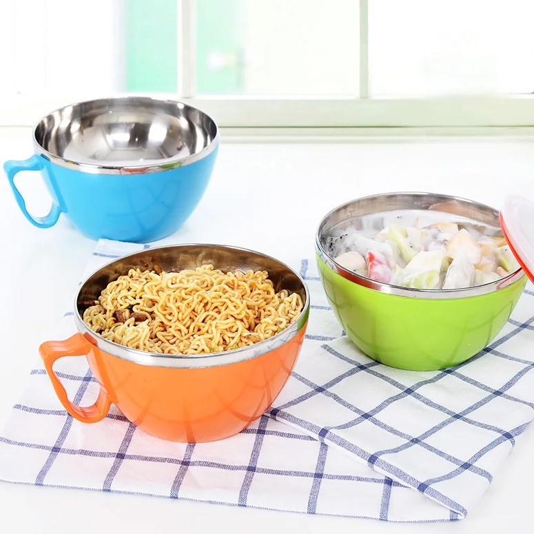 Миска из нержавеющей стали миска для лапши с ручкой крышкой Студенческая коробка