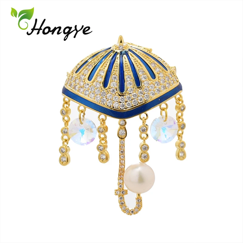 Hongye брошь в форме зонта и дождя медная эмалированная из пресноводного жемчуга