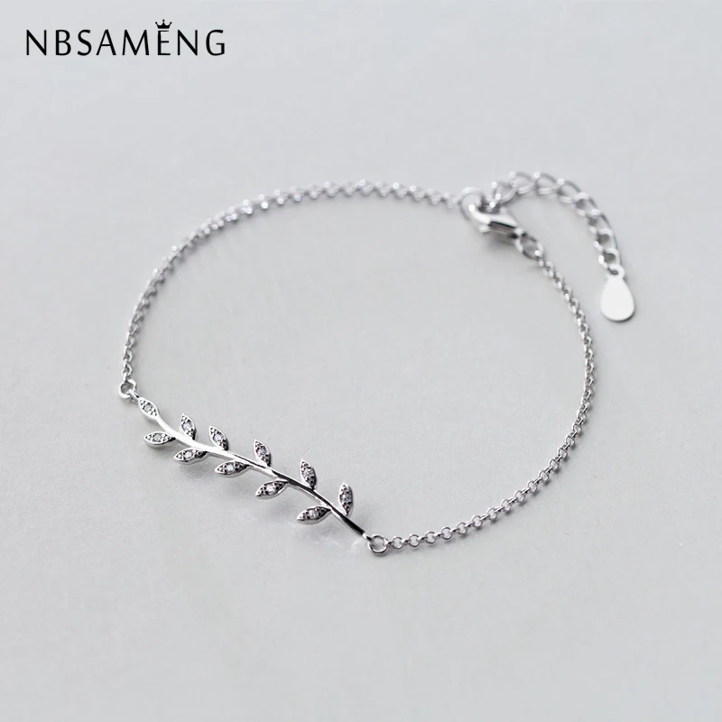 NBSAMENG 100% Серебро 925 пробы ветка лист золотой цепочка Браслет AAA циркон для женщин