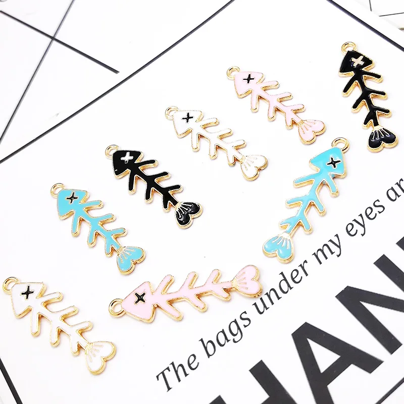 

10pcs/lot Cartoon Fish Bone Thorn Enamel Charms 11*35mm Oil Drop Hanging Pendant Fit for Bracelet Necklace Jewelry Accessories