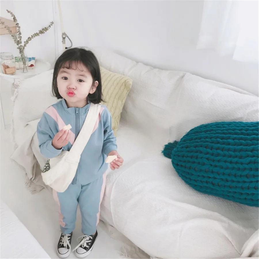 Комплекты одежды для маленьких девочек 2, 3, 4, 5, 6, 7 лет демисезонная куртка и штаны Повседневный Спортивный костюм на молнии из 2 предметов костюмы для девочек, детская одежда