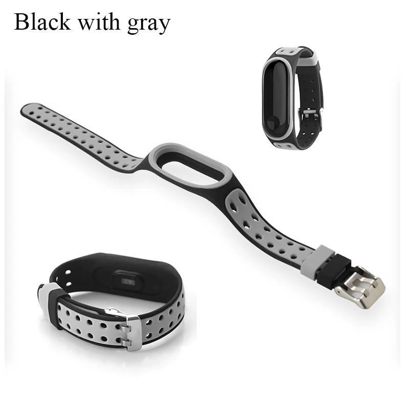 Black with gray Boorui mi 3 ремешок удобный силиконовый mi band 3 ремешок для xiaomi mi band 3 аксессуары с модными цветами и специальной пряжкой - Цвет: Black with gray