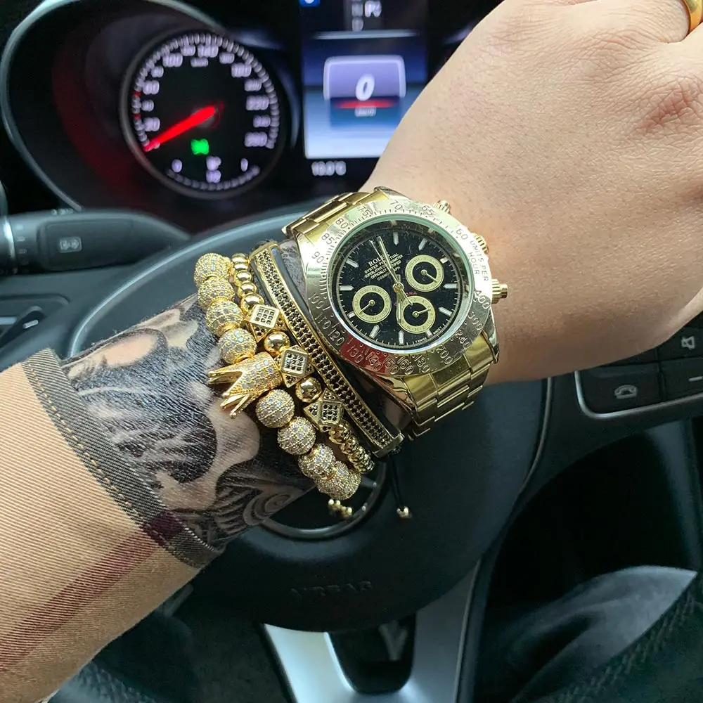 

3pcs/Set Luxury Gold Crown Bracelets Pave CZ polygon Ball Charm Braiding men Bracelets Bangles for Men Jewelry Pulseira Bileklik