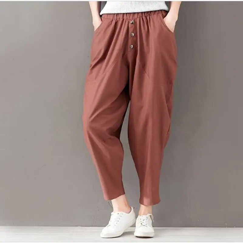 Женские летние брюки со свободным поясом в этническом стиле повседневные из