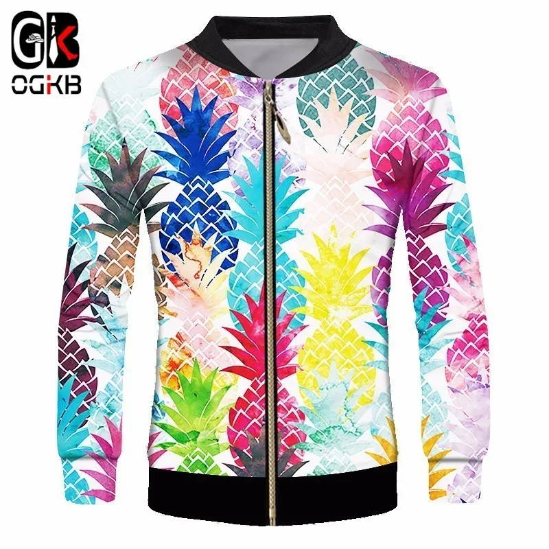 

OGKB Fruit Coat 3d Printed Watercolor Pineapple Refreshing Colorful Jackets Long Sleeve Tracksuit With Zipper Casual Fuuny Tops
