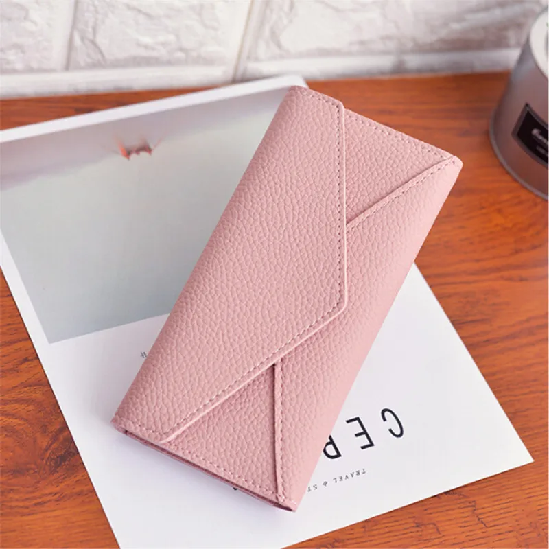 pink Женский Длинный кошелек из искусственной кожи, модный кошелек-конверт в 3 сложения, женский клатч, кошельки, женские кошельки для мелочи, сумочка для денег - Цвет: pink
