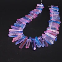 15 5strand bluepink titanium crystal quartz top drilled point beadmixed color raw crystal stick pendant beads jewelry making