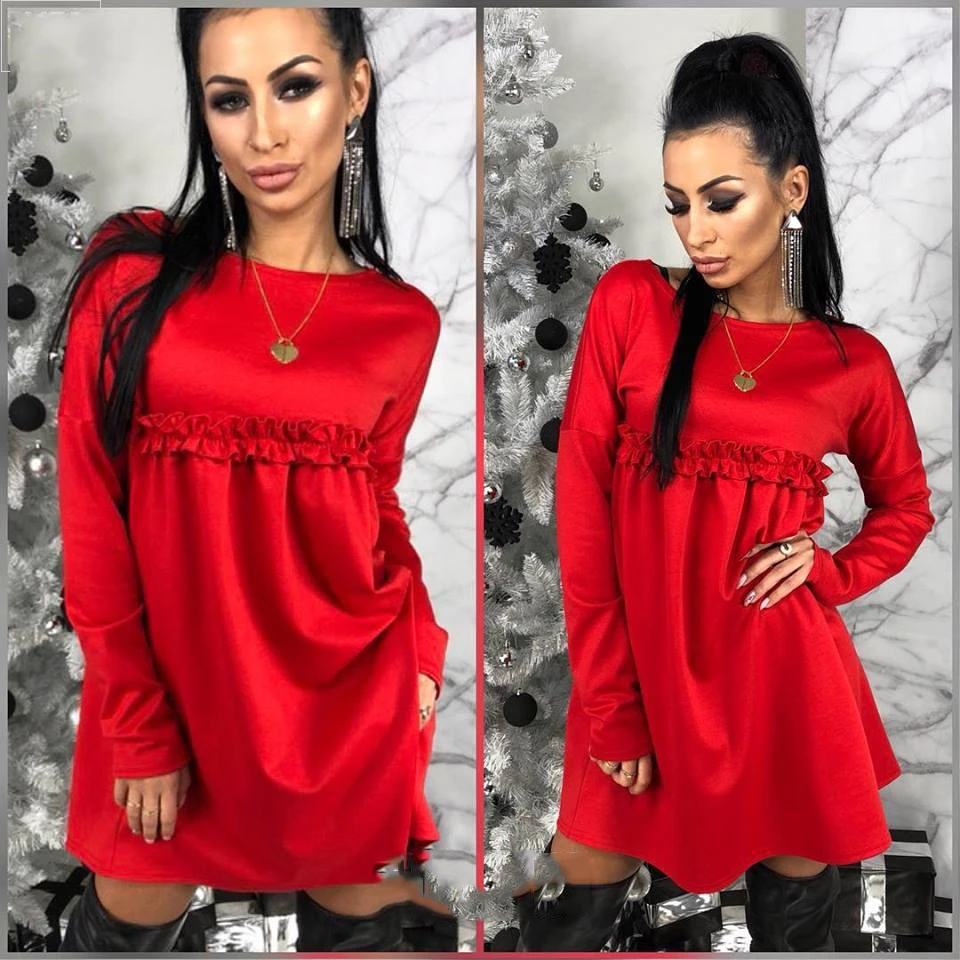 2019 Новое модное весеннее свободное платье с оборками женское осеннее