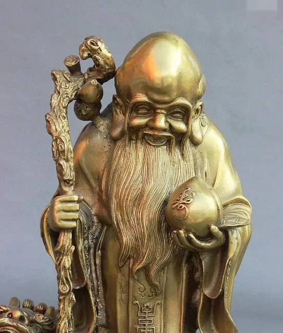 Быстрая 10 Народных Китай Латунь Стенд Дракон Черепаха Долголетия Шоу Бог Персик