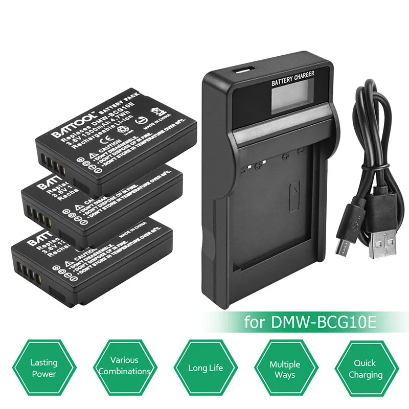 Bonacell 1300mAh аккумуляторная батарея + LCD зарядное устройство USB кабель для DMW-BCG10 DMW BCG10