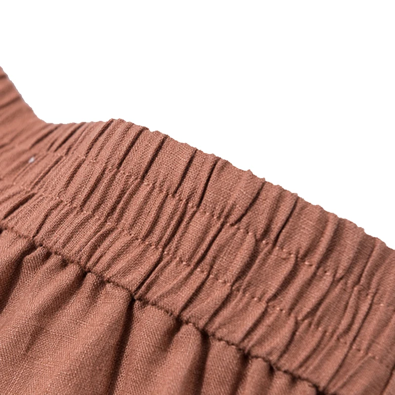 

Women cropped summer calf length loose flax natural breathable ankle length capris pants elastic band casual trousers plus size
