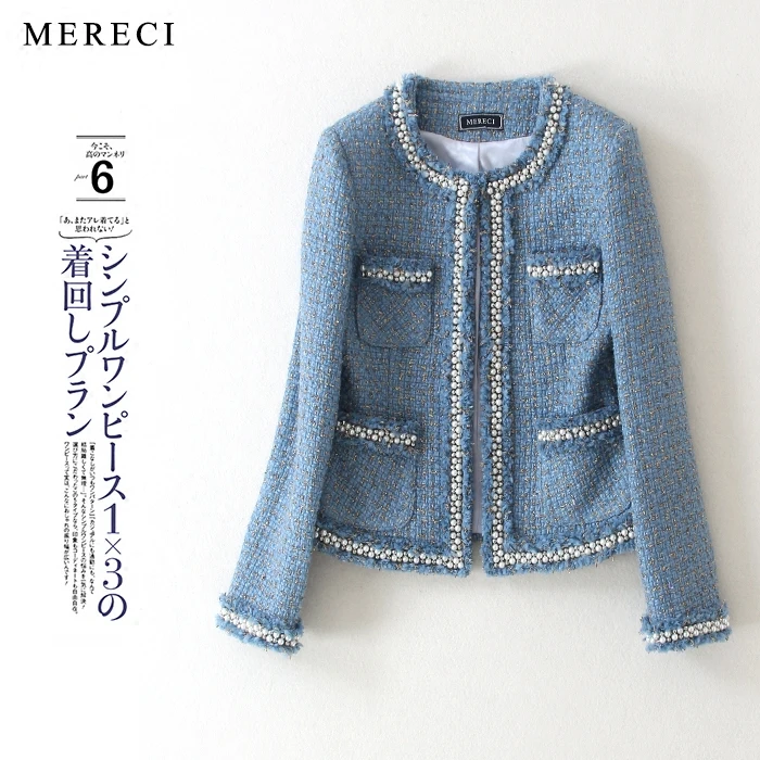 Purebliss синий карман твидовый пиджак 2017 взлетно посадочной полосы Длинные рукава с