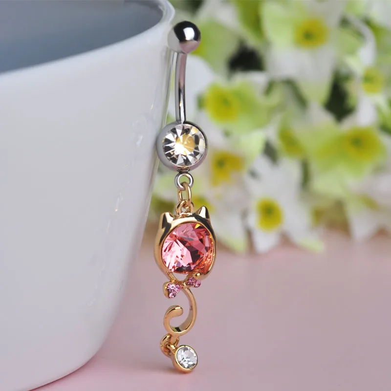 Милый австрийский пирсинг Хрустальный Кот Китти мультфильм висячий пупок