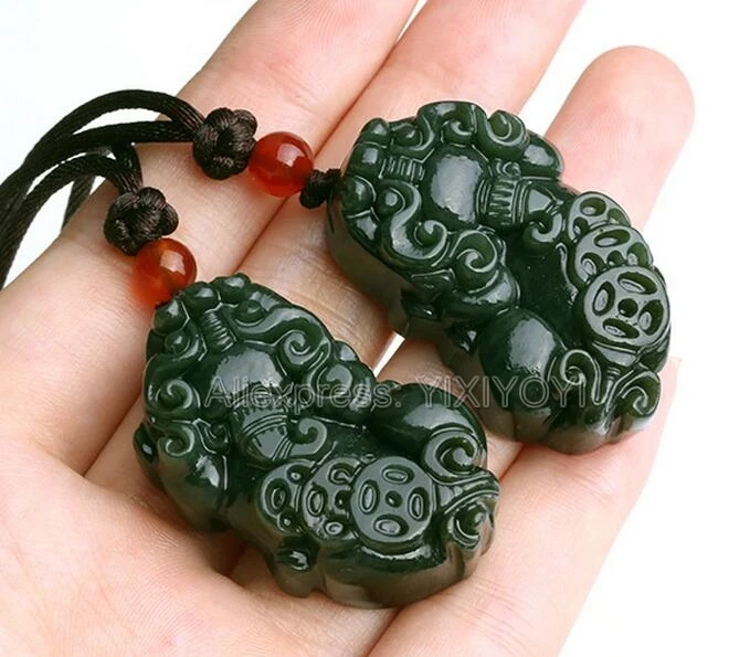 Красивый натуральный зеленый нефрит HeTian резная китайская монета амулет PiXiu кулон