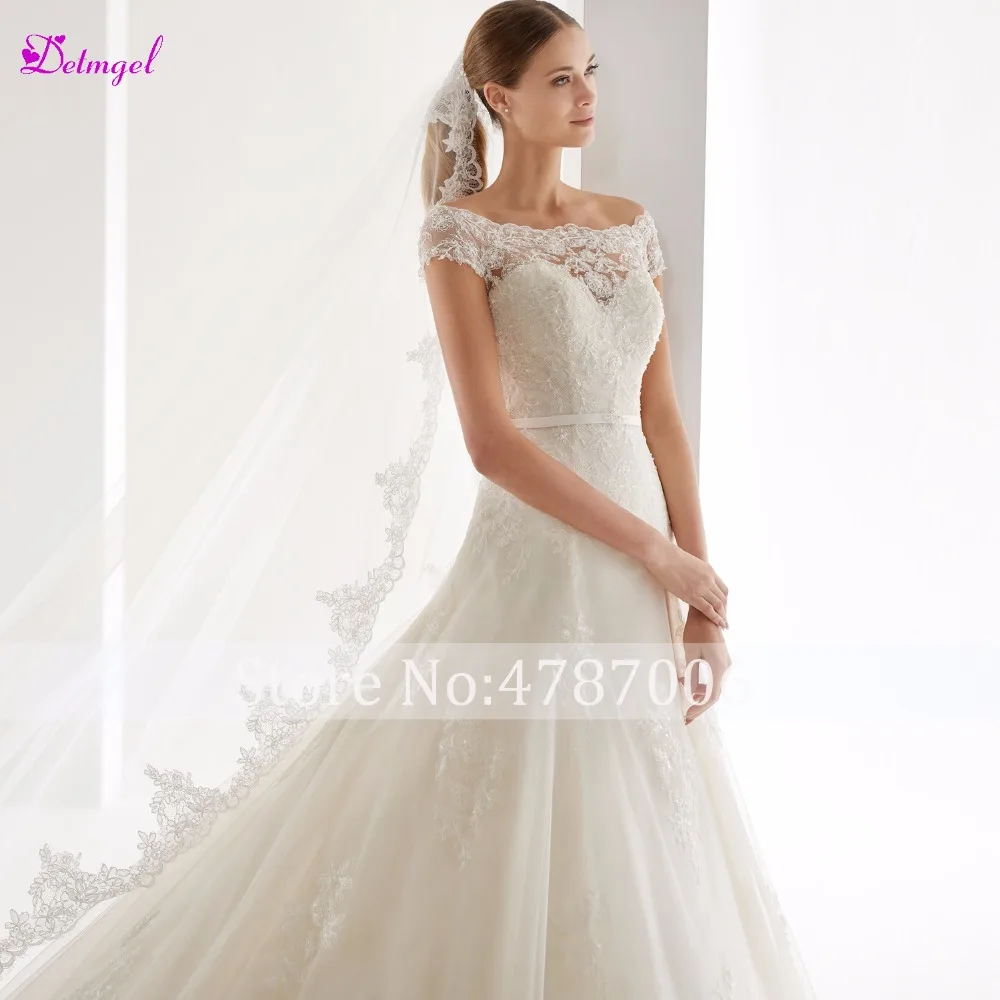 Detmgel Romantic Scoop Neck Buttons A-Line Wedding Dresses 2020 Luxury Beaded Appliques Cap Sleeve Vintage Bridal Gown Plus Size | Свадьбы и