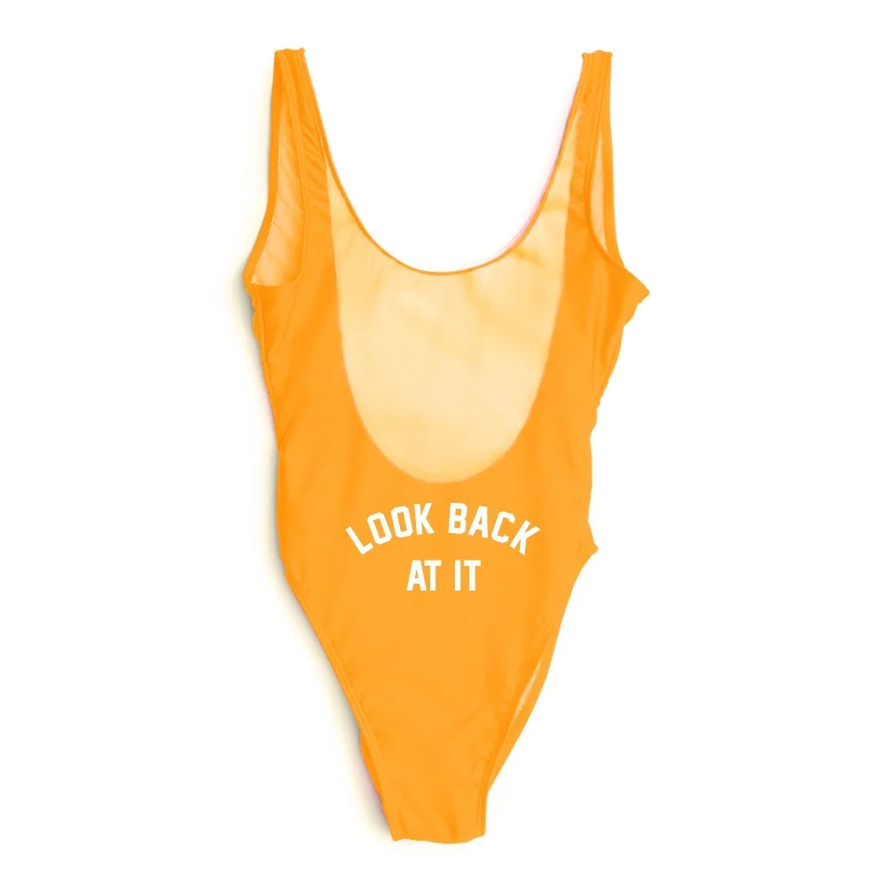 Посмотрите назад на это прикладом печати купальники закрытый купальник слоган