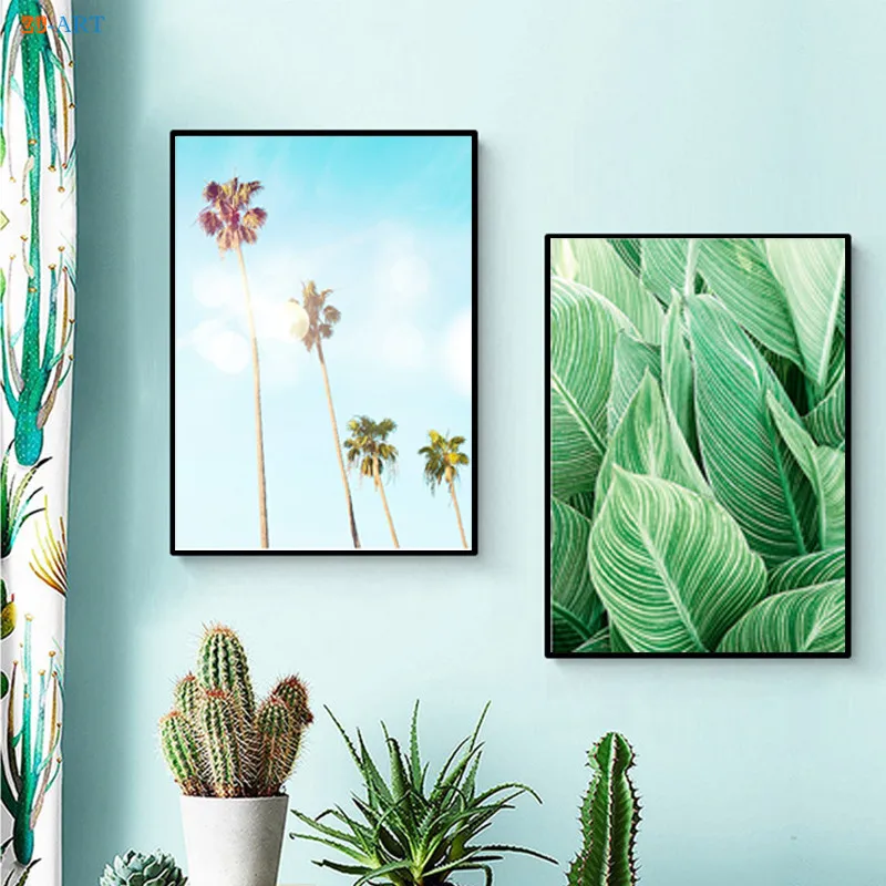 Нордическое зеленое растение лист художественный принт постер пальмовое дерево