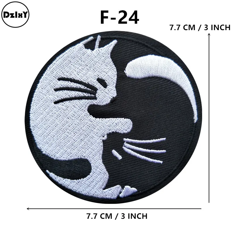 Круглые нашивки с черными котами для детей накладки утюгом на значки вышивкой