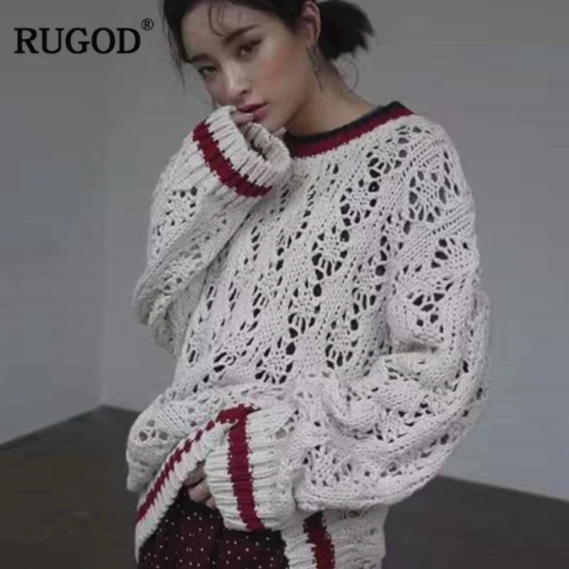 RUGOD 2019 новейший сексуальный ажурный жаккардовый вязаный свитер женский осенний