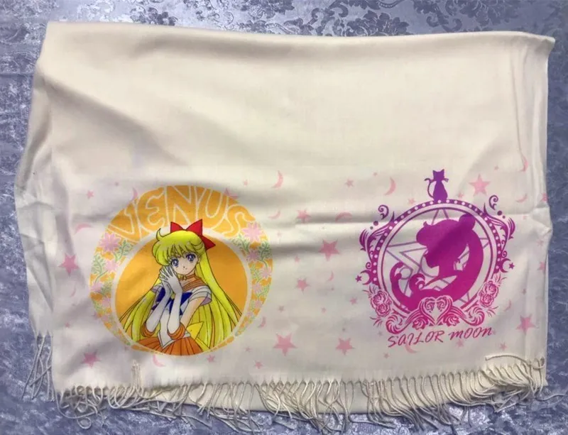 Sailor Moon beauty Soldier с принтом для ролевых игр, с кристаллами для шарфа, для девочек, искусственный кашемир, длинный шарф с кисточками, Sailor Mars