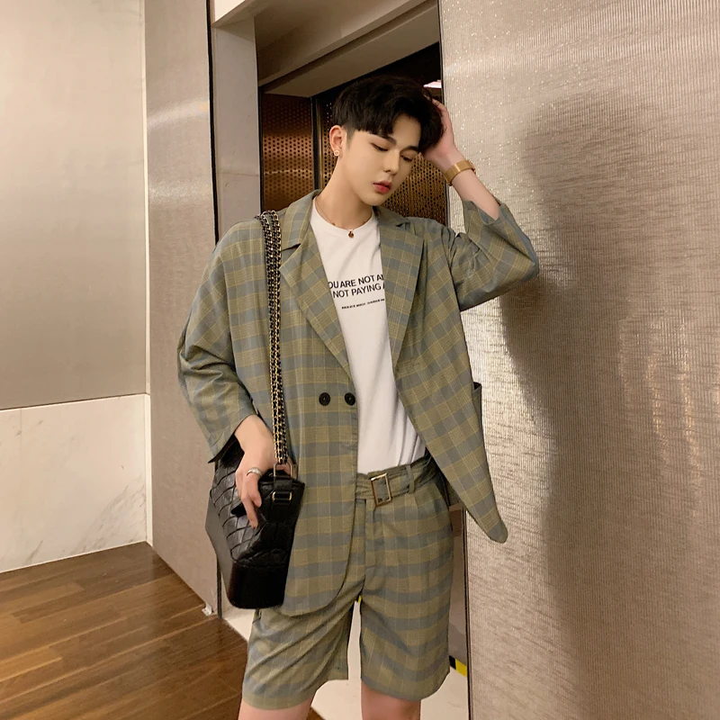 Traje Novio Hombre 2019 клетчатые комплекты из 2 предметов короткие пантолоновые брюки