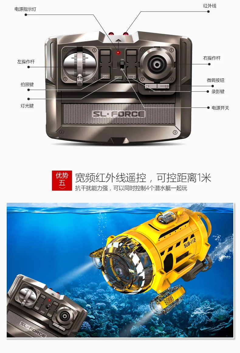 RC мини подводная лодка с камерой 3CH перезаряжаемая лодка Водонепроницаемая подводная лодка для детей Детские игрушки