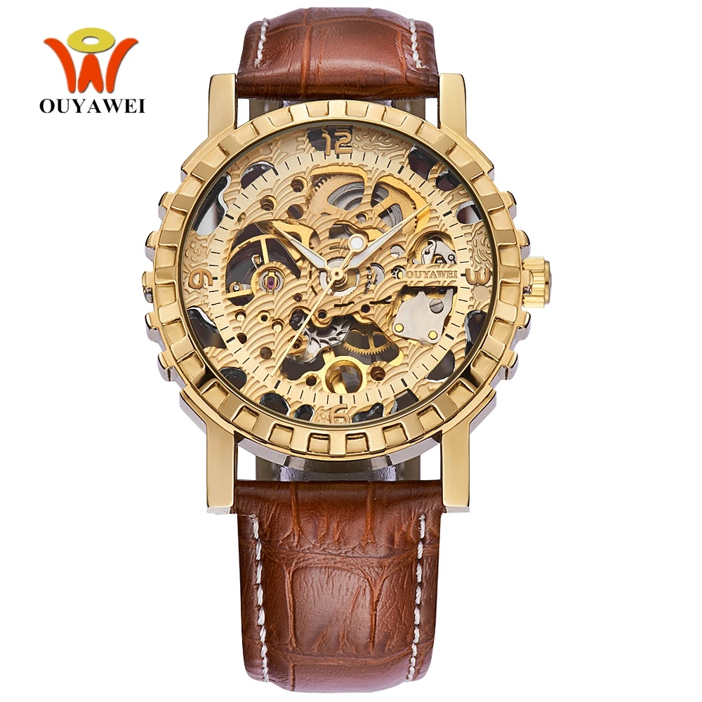 Часы наручные мужские механические роскошные золотистые водонепроницаемые