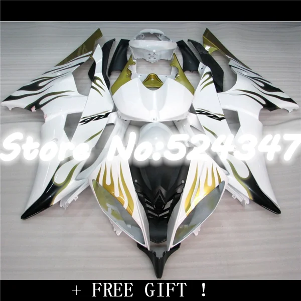 

B YZFR6 08-12 YZF R6 Gold flames White 08 09 10 11 12 YZF600 YZF-R6 2008 2009 2010 2011 2012 Fairing