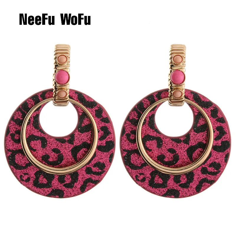Flash rose NeeFu WoFu Висячие золотые серьги, круглые модные серьги из кожи тигра, Очаровательная большая серьга, большие серьги Brinco Oorbellen - Окраска металла: Flash rose