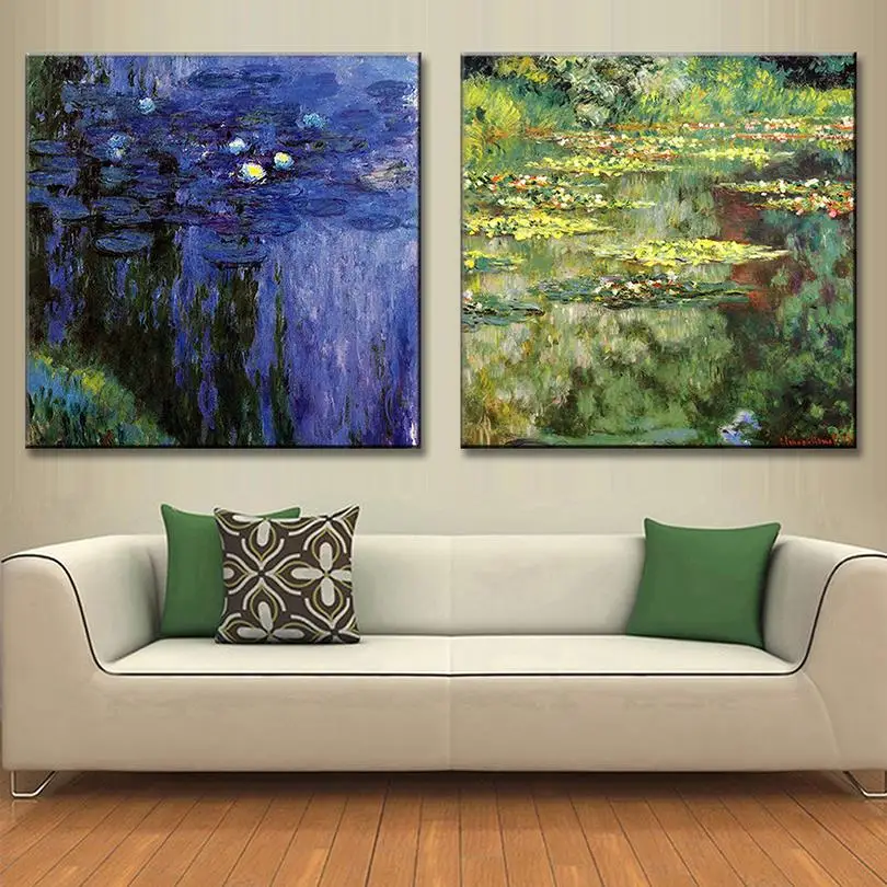 2 шт./компл. картина Monet известная абстрактная водяная Лилия настенная живопись