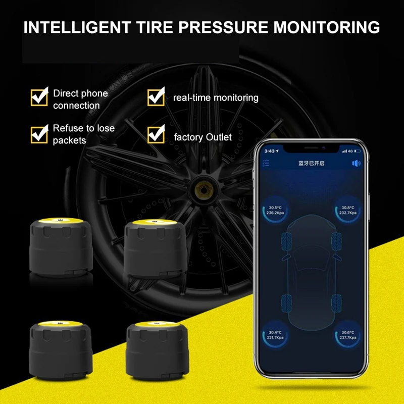 Датчик давления в шинах TPMS 3 Поддержка Android и IOS 4 внешних датчика с приложением