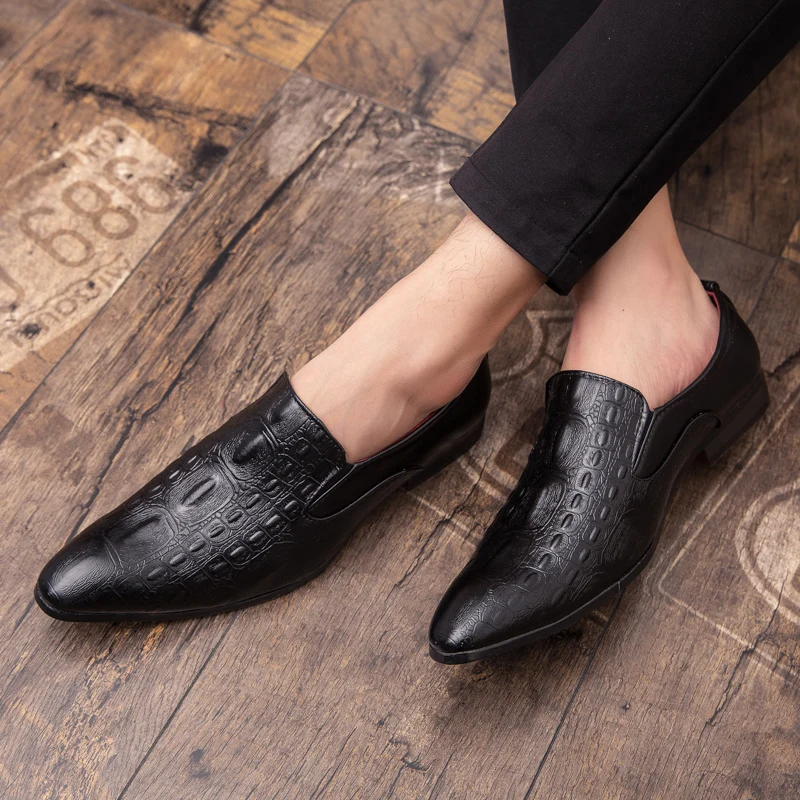 2019 Spring Men Leather Formal Dress Shoes Point Toe Slip on Rubber Sole Black White Chaussure Homme Zapatos De Hombre Man | Обувь