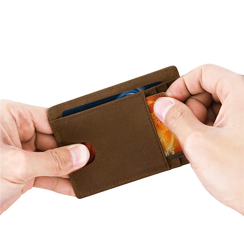 Тонкий минималистичный передний карман RFID блокирующие кожаные кошельки для мужчин и женщин среднего размера 739-60